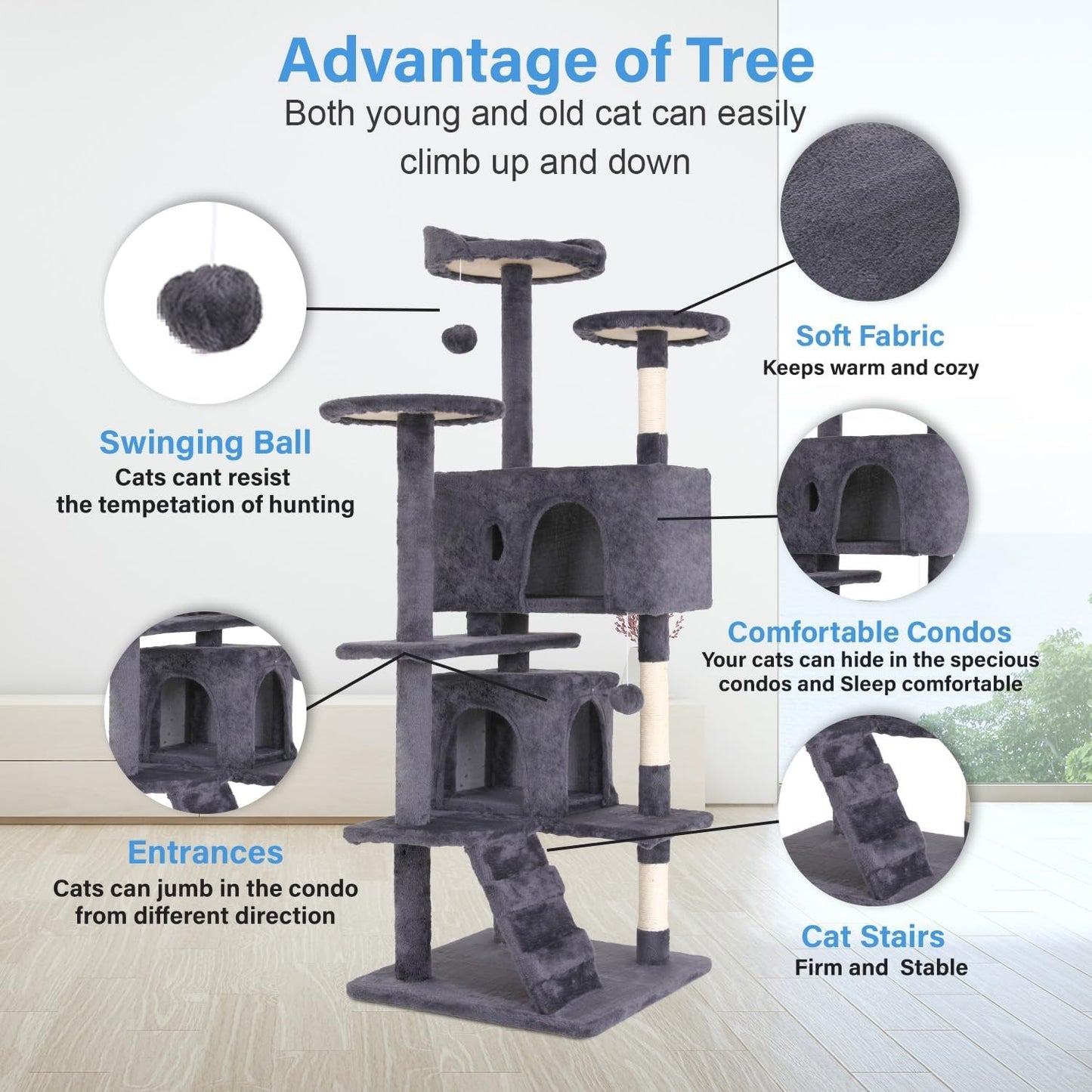 54-Inch Cat Tree Tower – Multi-Level Condo & Scratching Post