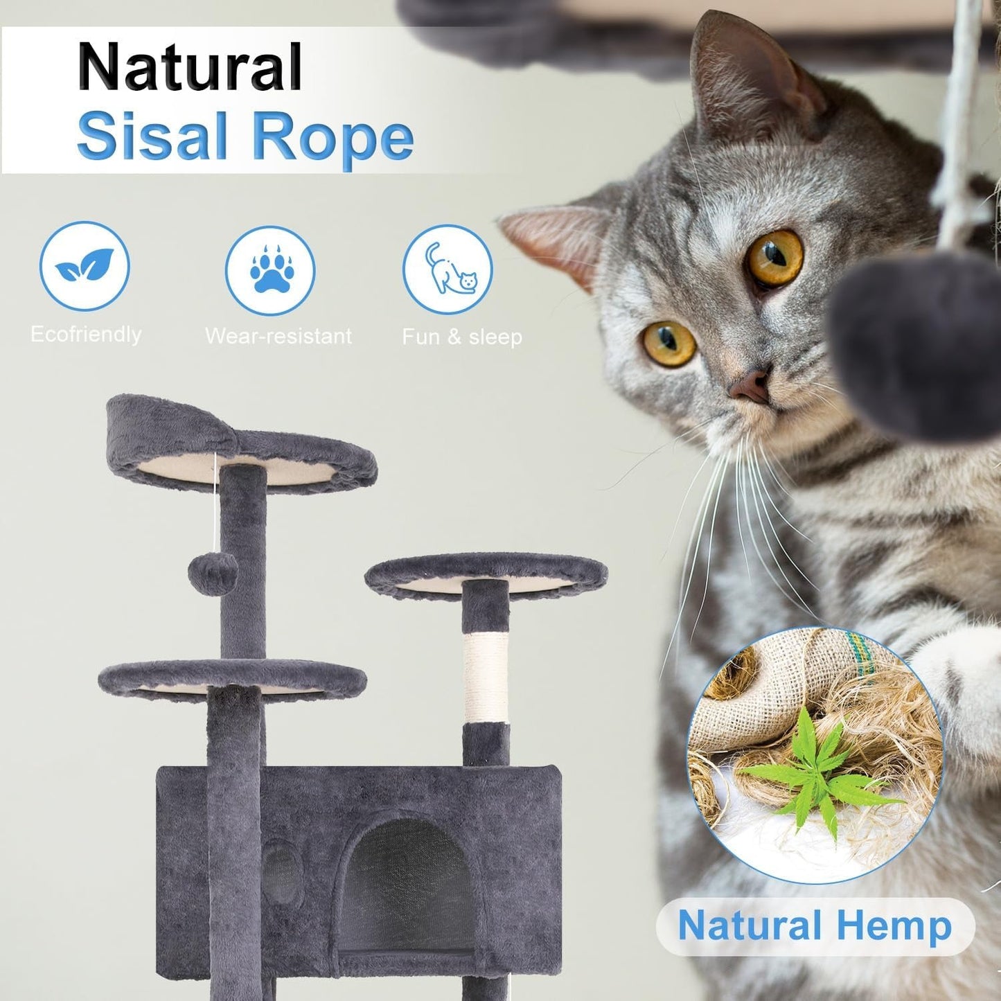 54-Inch Cat Tree Tower – Multi-Level Condo & Scratching Post