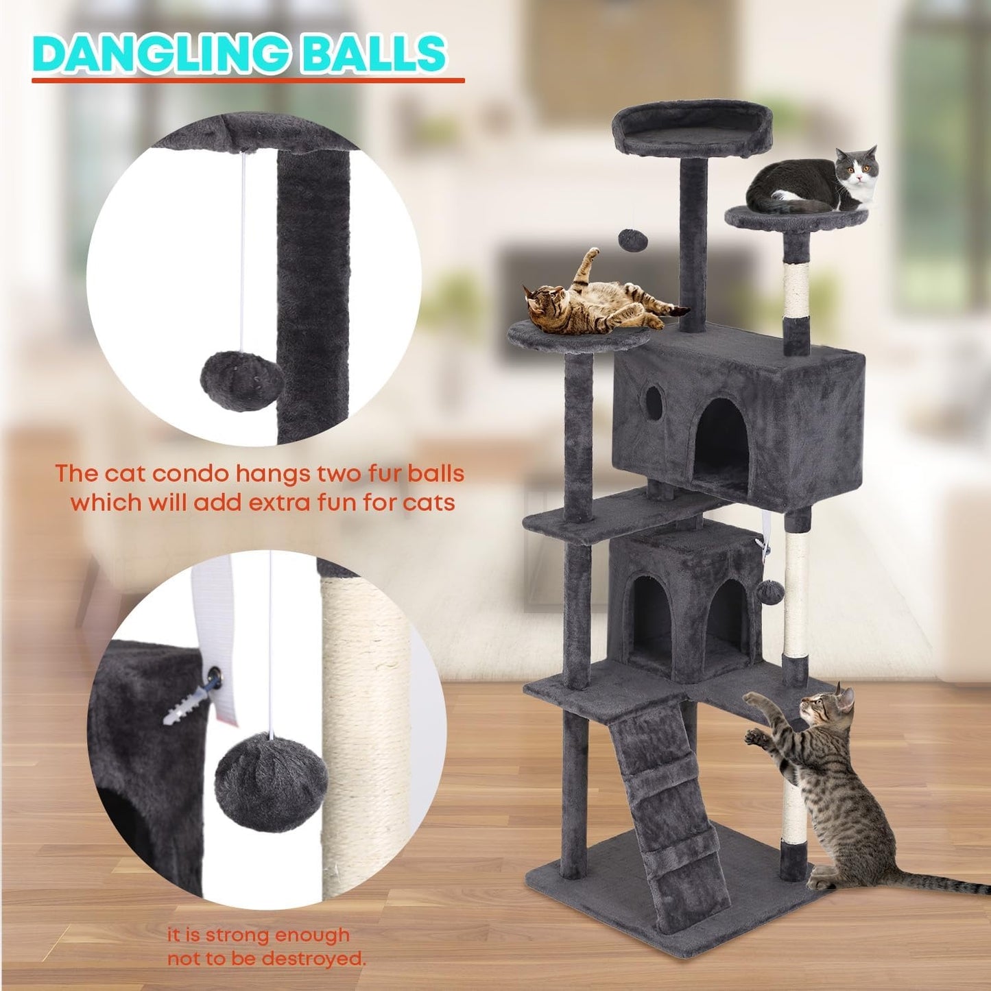54-Inch Cat Tree Tower – Multi-Level Condo & Scratching Post