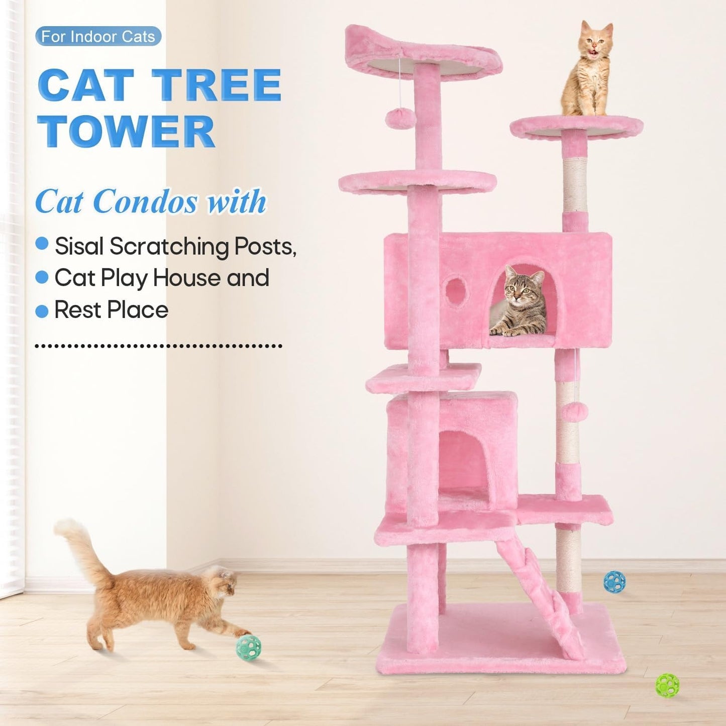 54-Inch Cat Tree Tower – Multi-Level Condo & Scratching Post