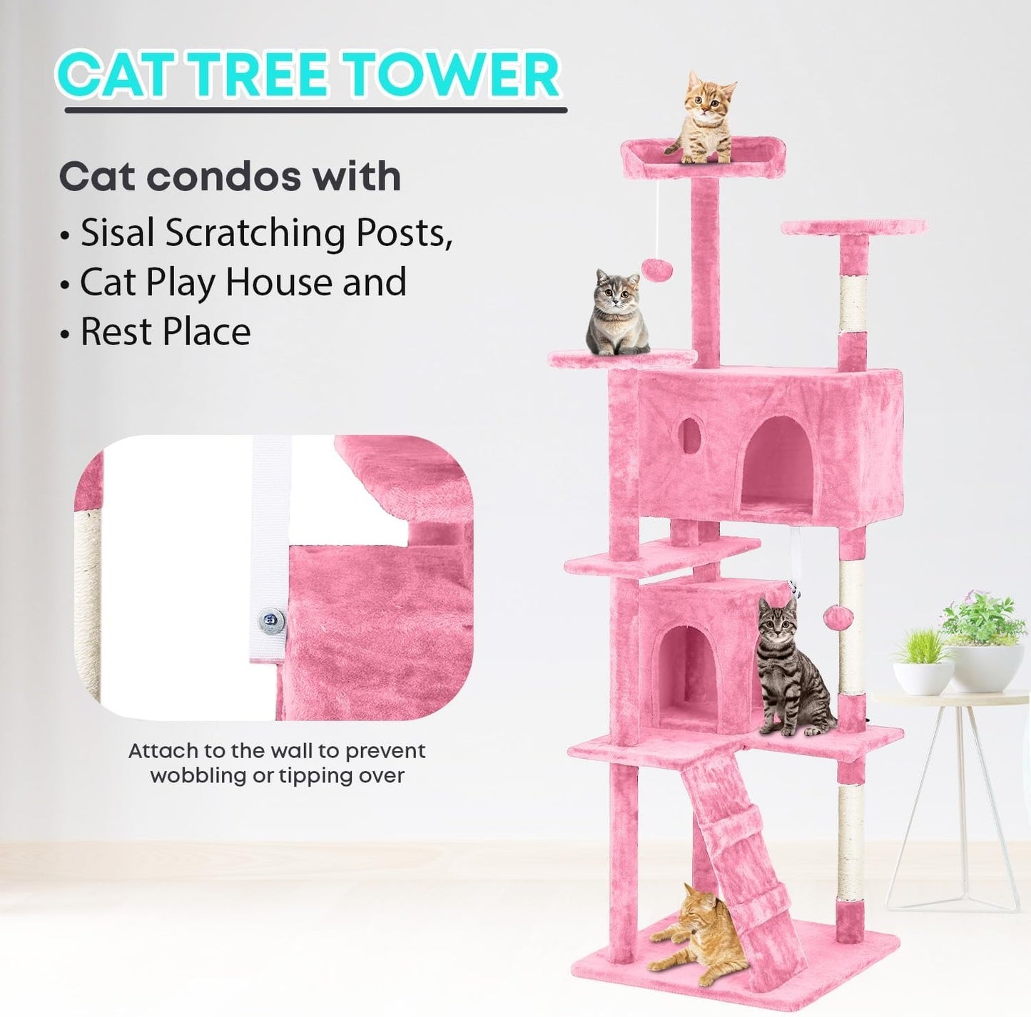 54-Inch Cat Tree Tower – Multi-Level Condo & Scratching Post