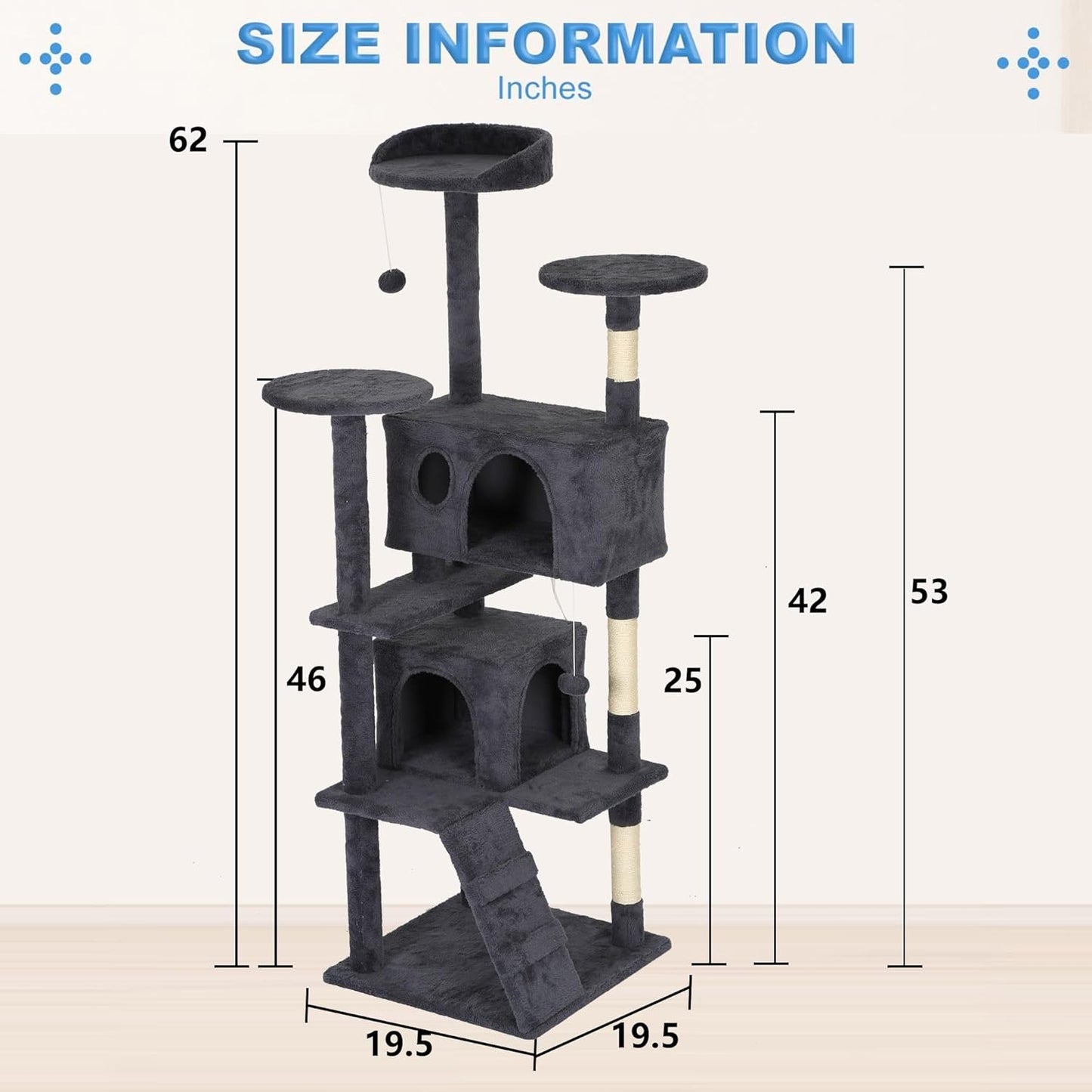 54-Inch Cat Tree Tower – Multi-Level Condo & Scratching Post