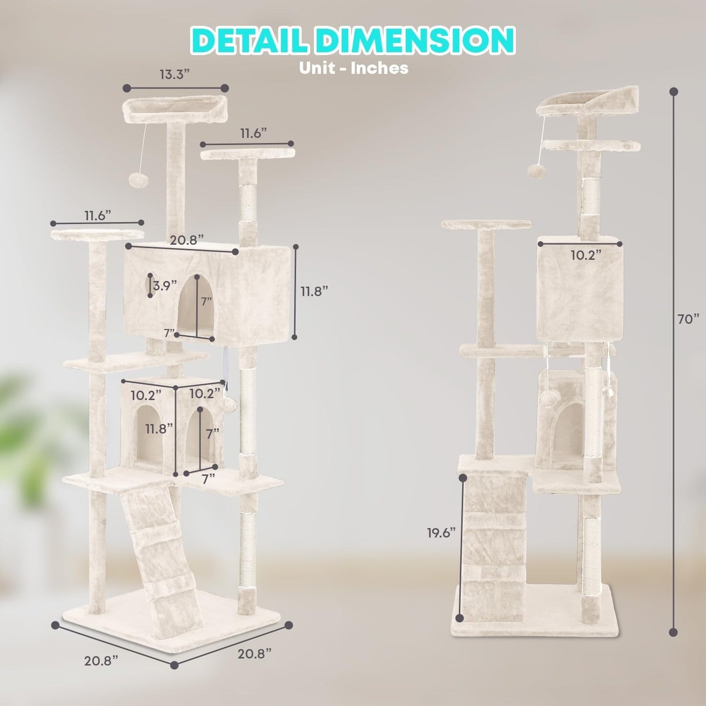54-Inch Cat Tree Tower – Multi-Level Condo & Scratching Post