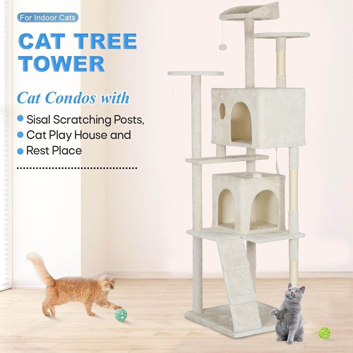 54-Inch Cat Tree Tower – Multi-Level Condo & Scratching Post