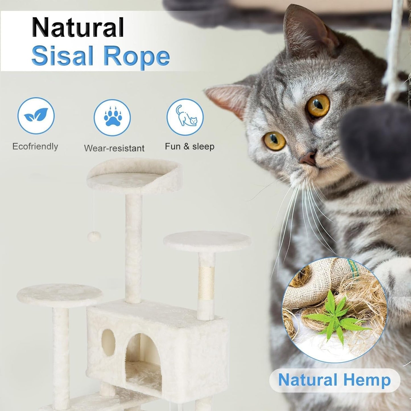 54-Inch Cat Tree Tower – Multi-Level Condo & Scratching Post