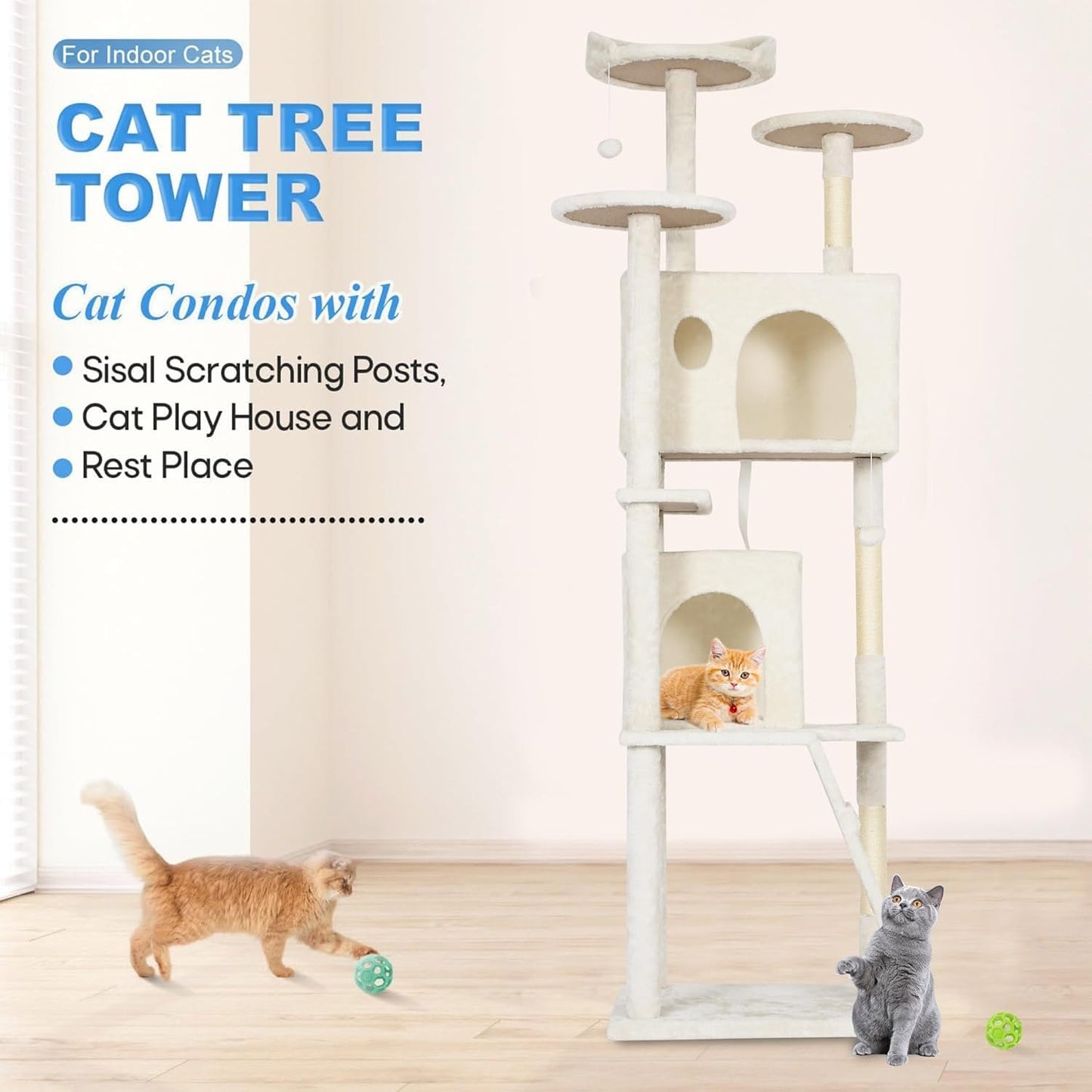 54-Inch Cat Tree Tower – Multi-Level Condo & Scratching Post