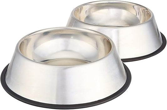 Stainless Steel Non-Skid Dog Bowls – 2-Pack Food & Water Set