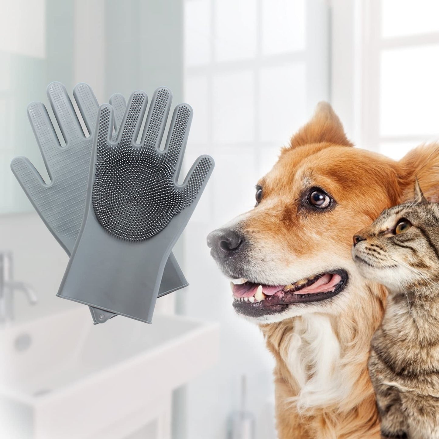 Pet Grooming Glove – 5-Finger Deshedding Brush & Massage Mitt