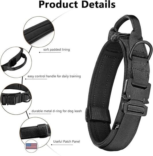 Tactical Dog Collar with Handle – Adjustable Nylon Military Collar