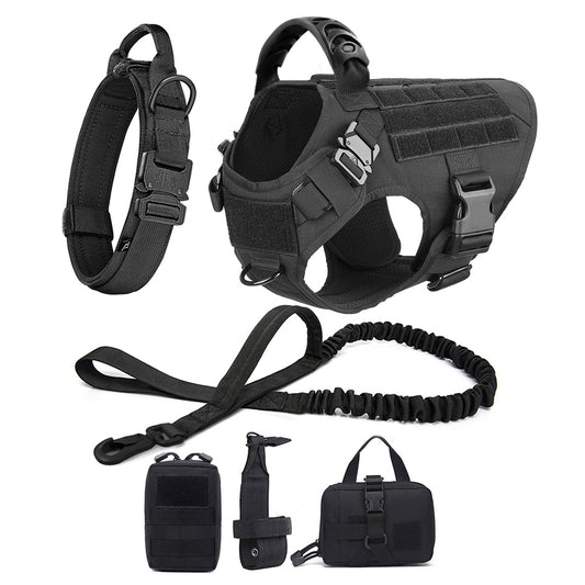 Large Dog Harness & Leash Set with MOLLE Pouches – Training Vest