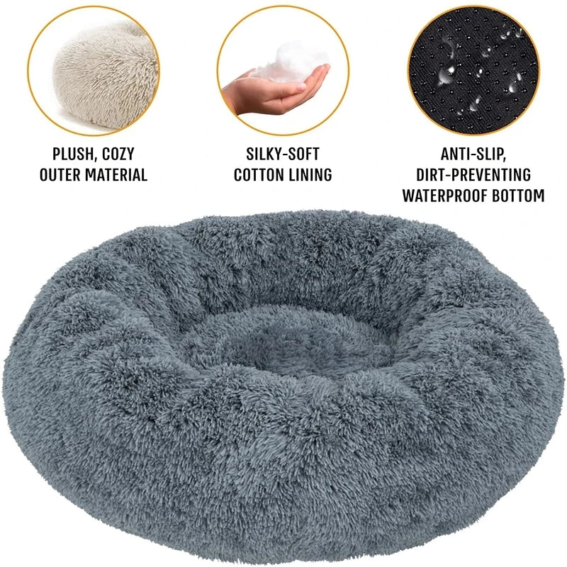 Super Soft Donut Pet Bed – Washable Plush Calming Bed for Dogs & Cats