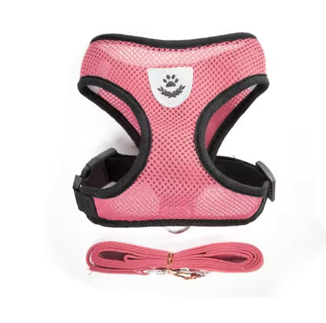 Adjustable Cat & Small Dog Harness with Leash – Soft Mesh Vest