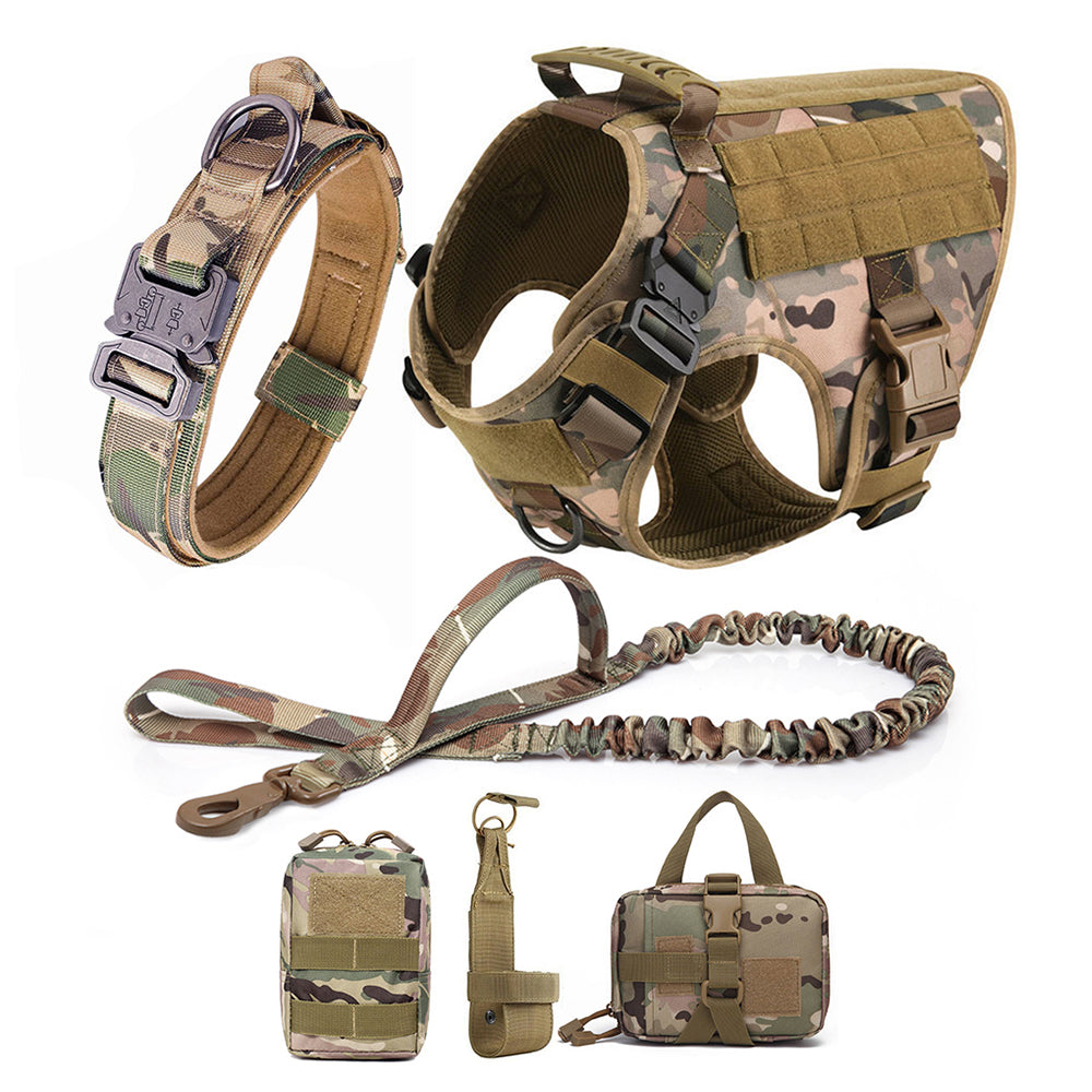 Large Dog Harness & Leash Set with MOLLE Pouches – Training Vest