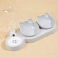 Pet Bowls With Water Feeder, 3 In 1 Ear Design Tilted Cat Water And Food Bowl Set With Gravity Water Bottle For Neck Protection