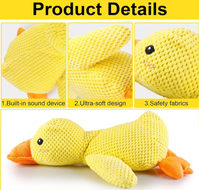 Calming Duck Dog Toy – Soft Plush Pillow with Quacking Sound
