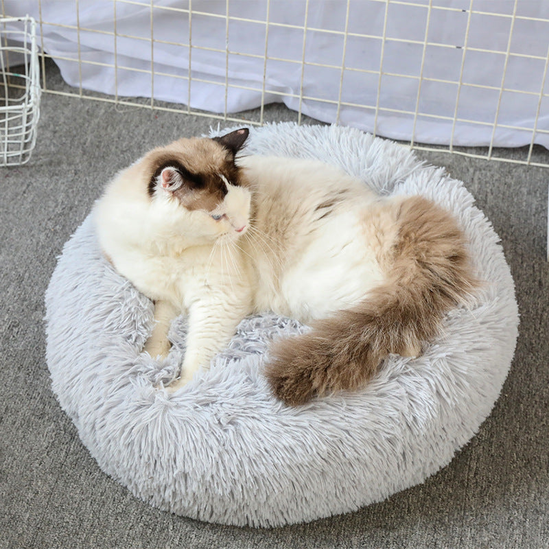 Super Soft Donut Pet Bed – Washable Plush Calming Bed for Dogs & Cats