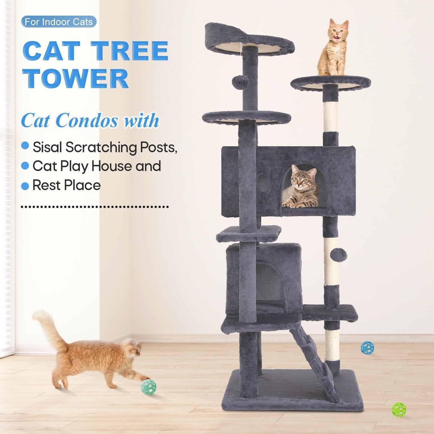 54-Inch Cat Tree Tower – Multi-Level Condo & Scratching Post