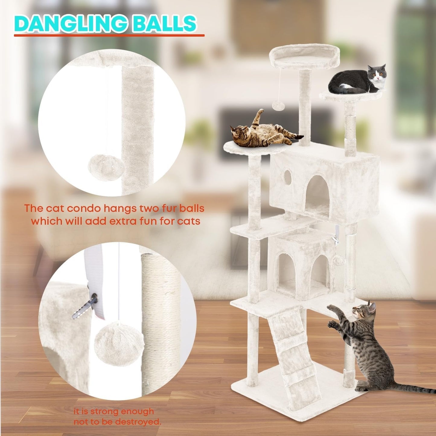 54-Inch Cat Tree Tower – Multi-Level Condo & Scratching Post