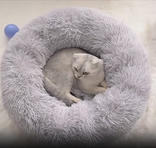 Super Soft Donut Pet Bed – Washable Plush Calming Bed for Dogs & Cats
